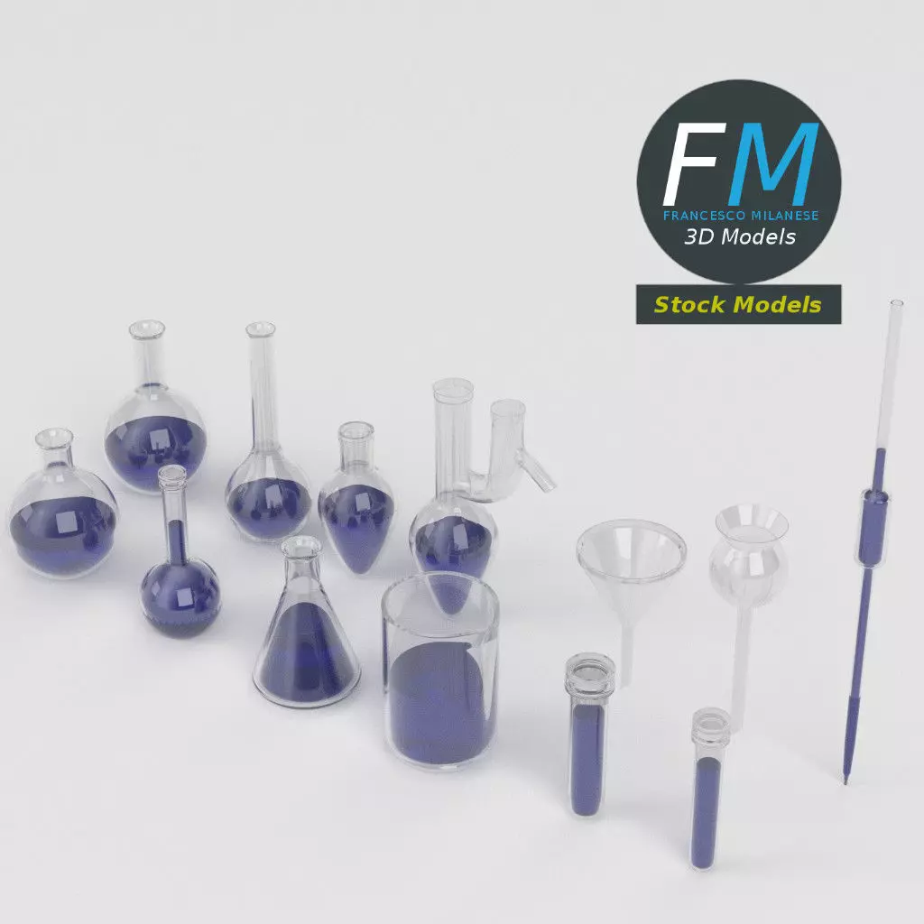 Laboratory glassware set 3D model_0