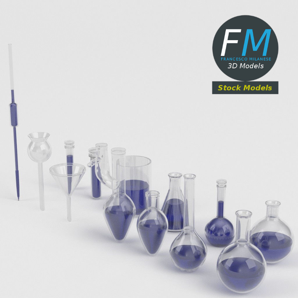 Laboratory glassware set 3D model_4