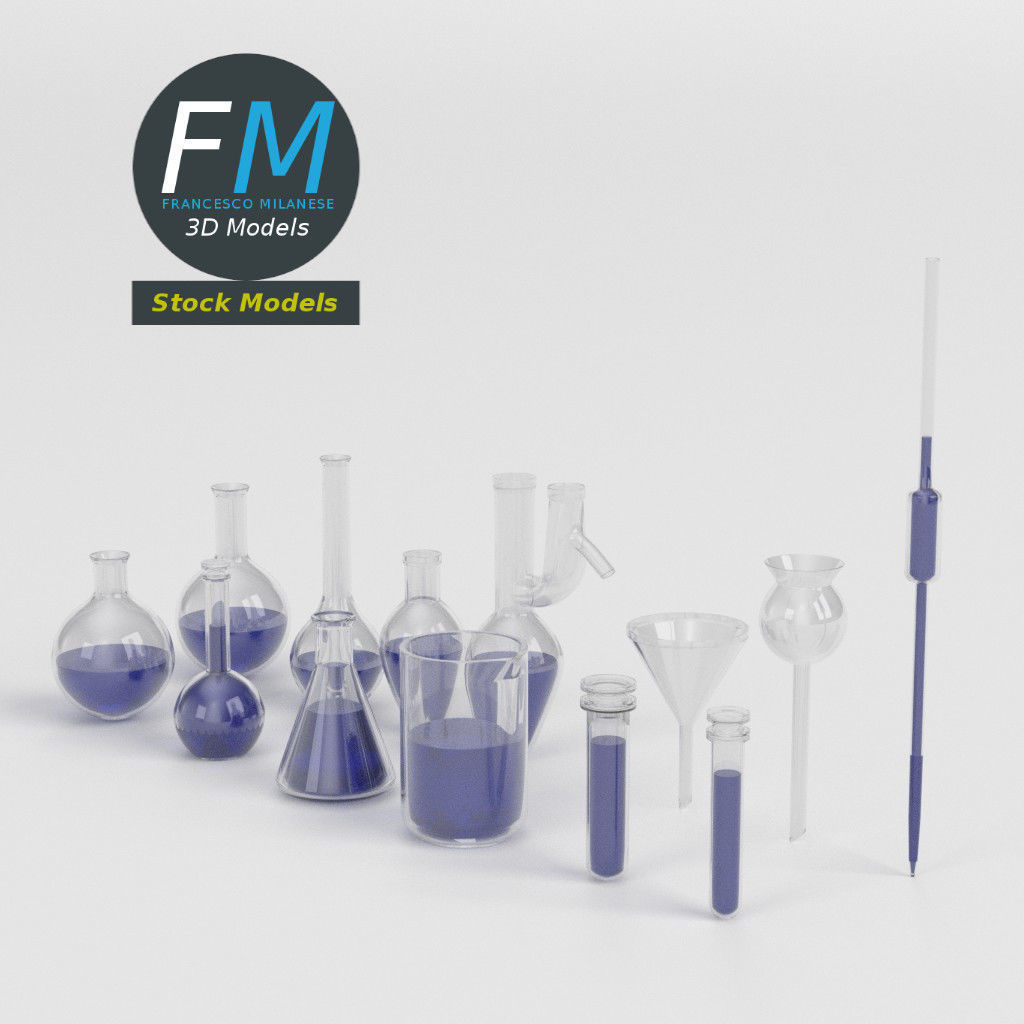 Laboratory glassware set 3D model_3
