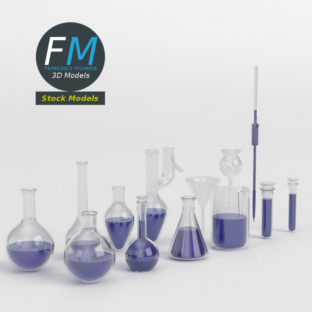 Laboratory glassware set 3D model_2