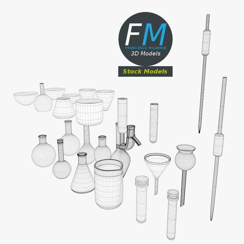 Laboratory glassware set 3D model_8