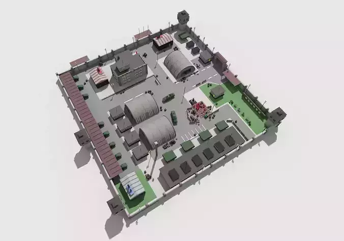 low poly toon military base