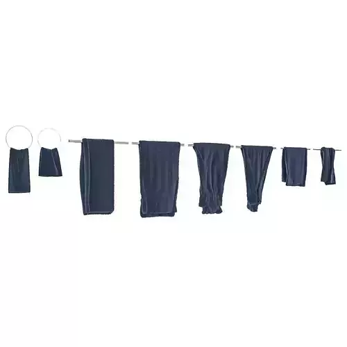 Towels Collection two hanging on metal hanger 3D model