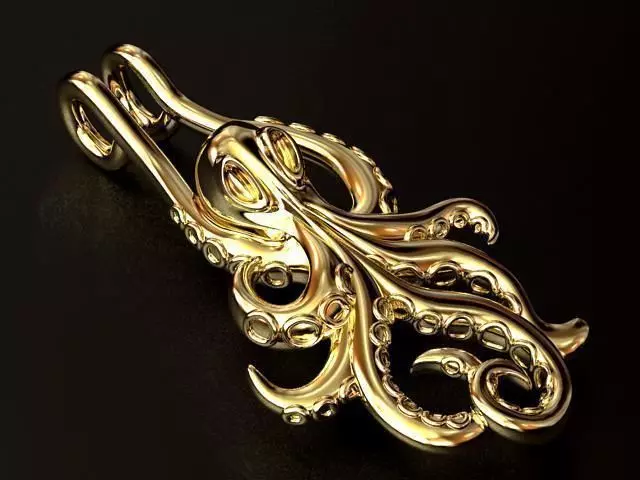 SQUID P octopus pendant in gold 3D print model_0