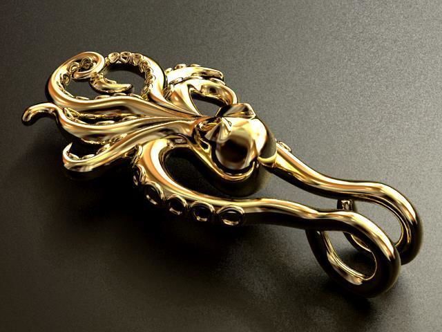 SQUID P octopus pendant in gold 3D print model_3