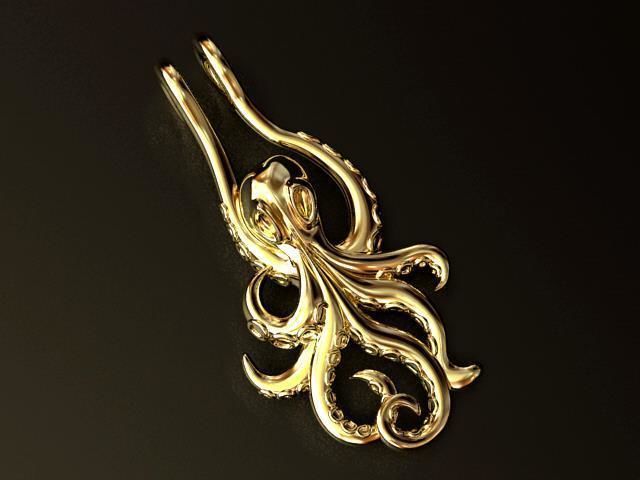 SQUID P octopus pendant in gold 3D print model_5
