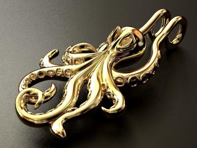 SQUID P octopus pendant in gold 3D print model_1