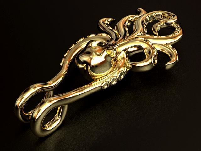 SQUID P octopus pendant in gold 3D print model_4