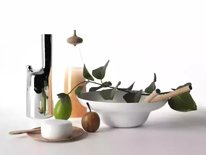 Carafe Pitcher and Bowl with Calabash Fruit 3D model