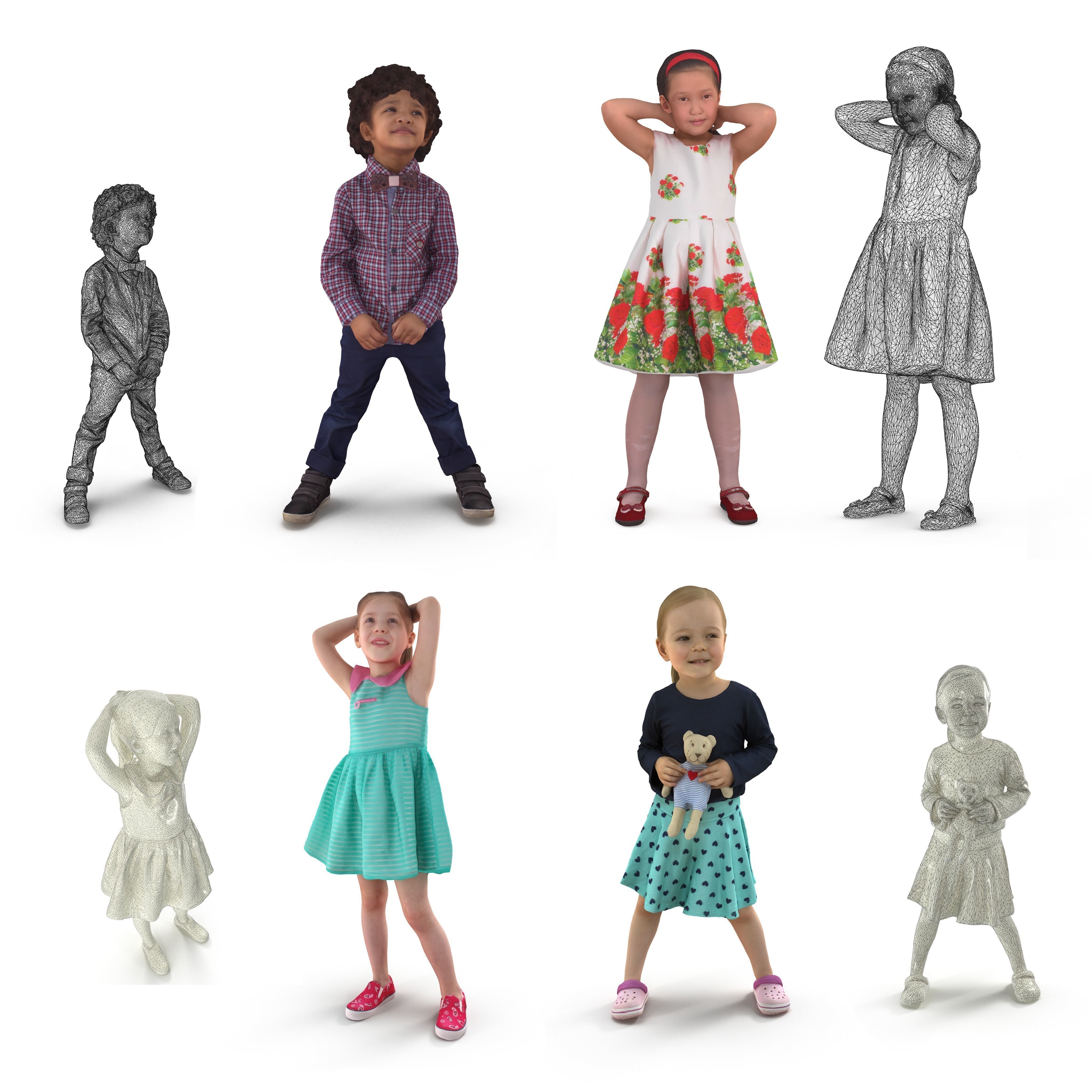 Child Collection x4 Low-poly 3D model_0