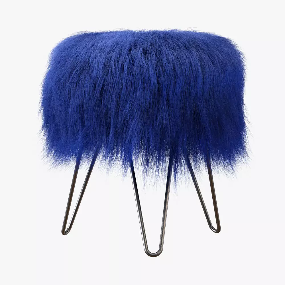 Blue Fake Fur Whimsical Stool 3D model_0