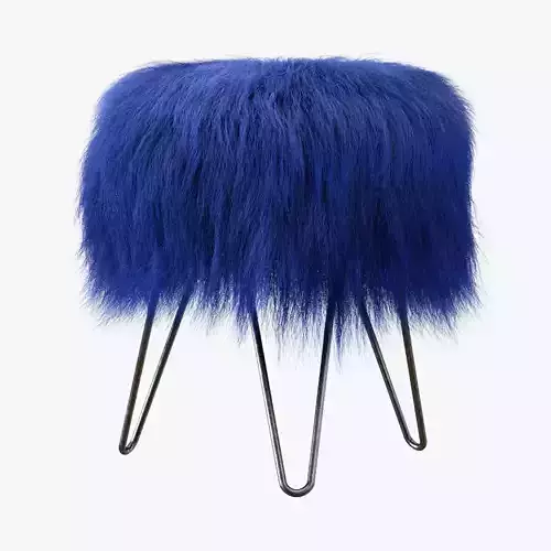 Blue Fake Fur Whimsical Stool 3D model