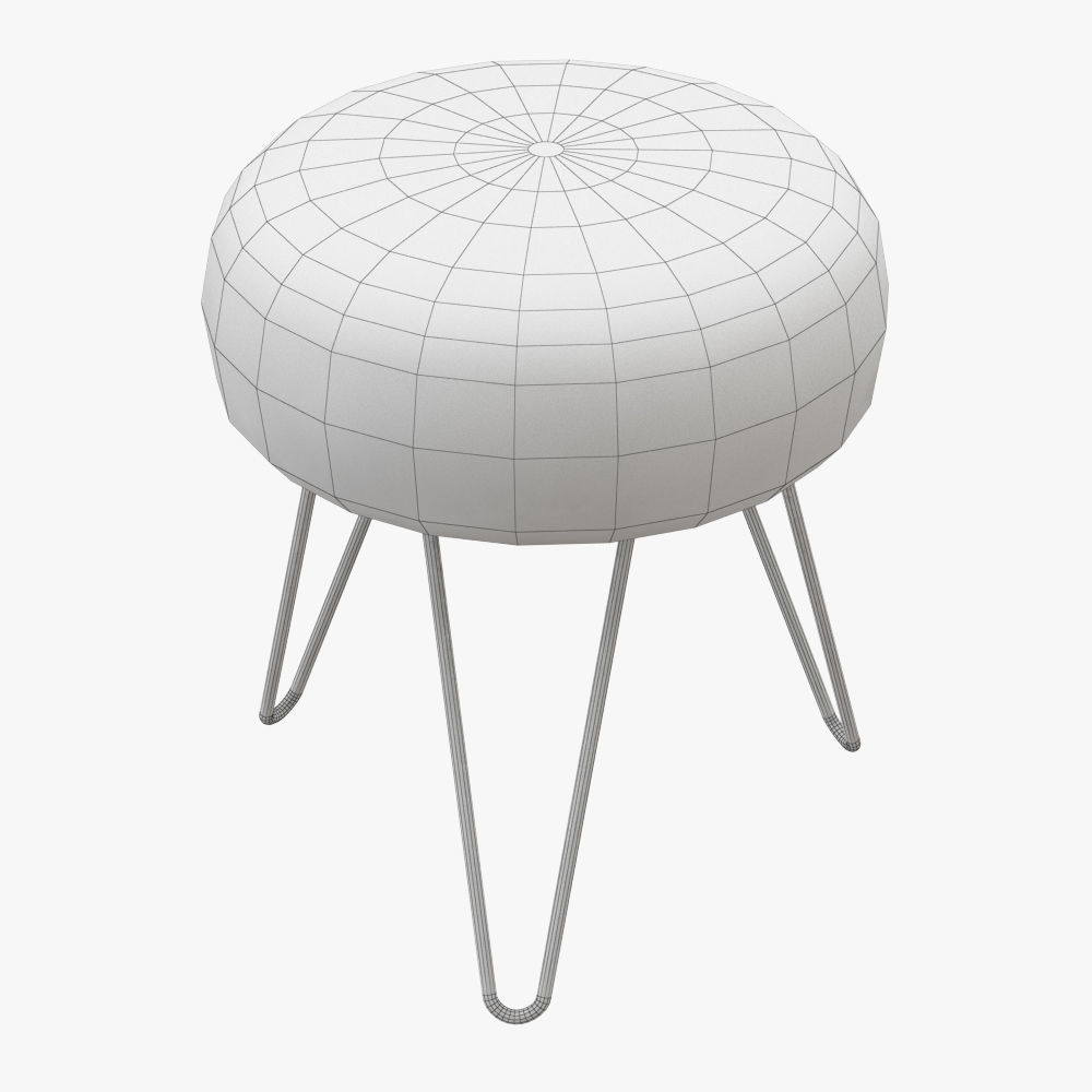 Blue Fake Fur Whimsical Stool 3D model_3