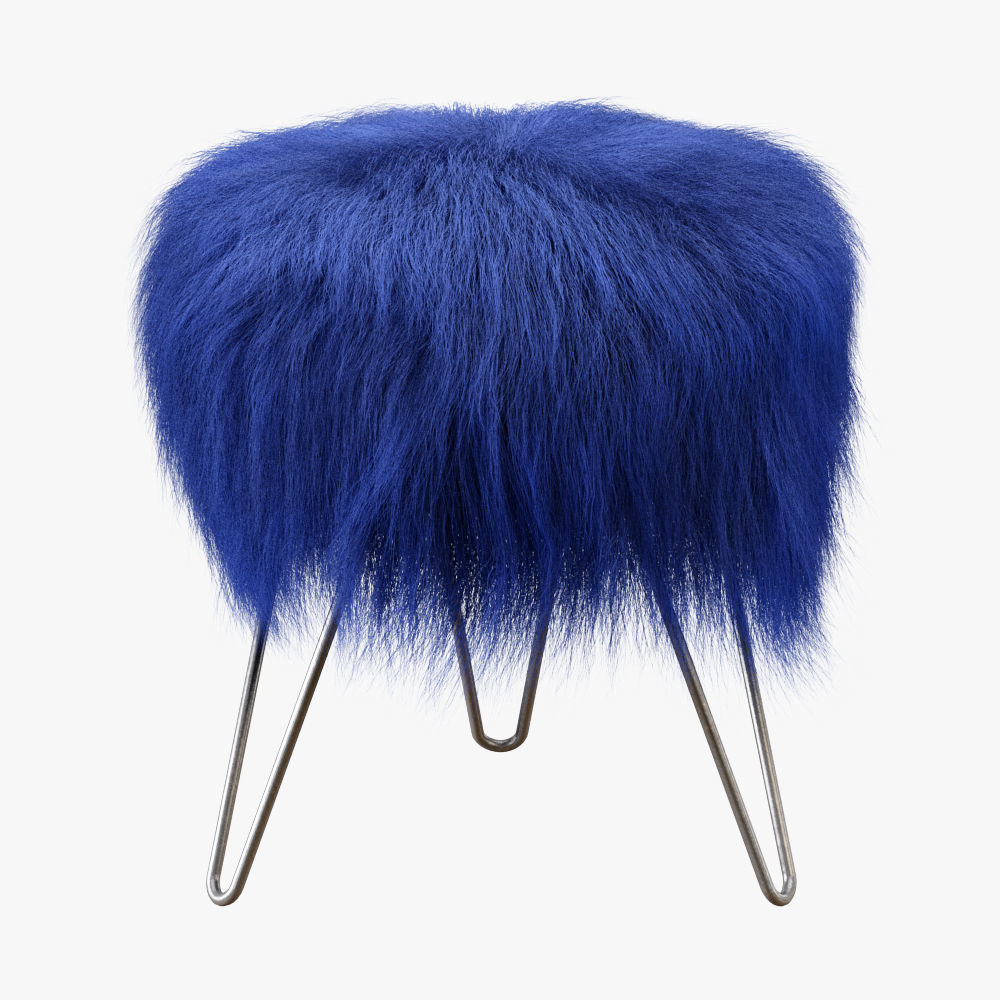 Blue Fake Fur Whimsical Stool 3D model_1