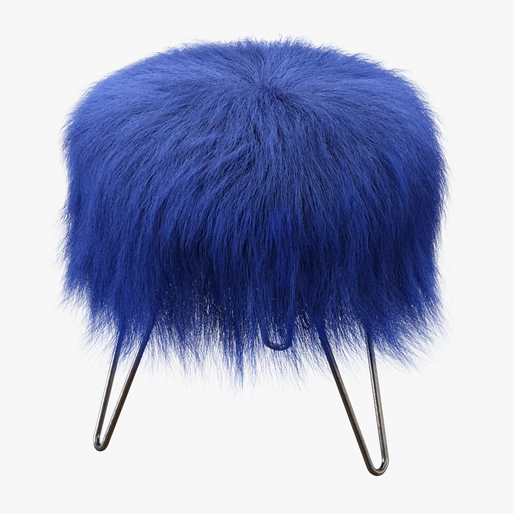 Blue Fake Fur Whimsical Stool 3D model_2