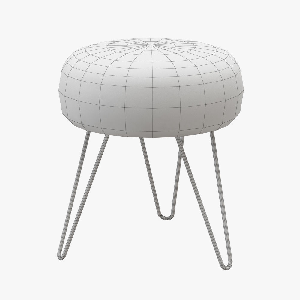 Blue Fake Fur Whimsical Stool 3D model_4
