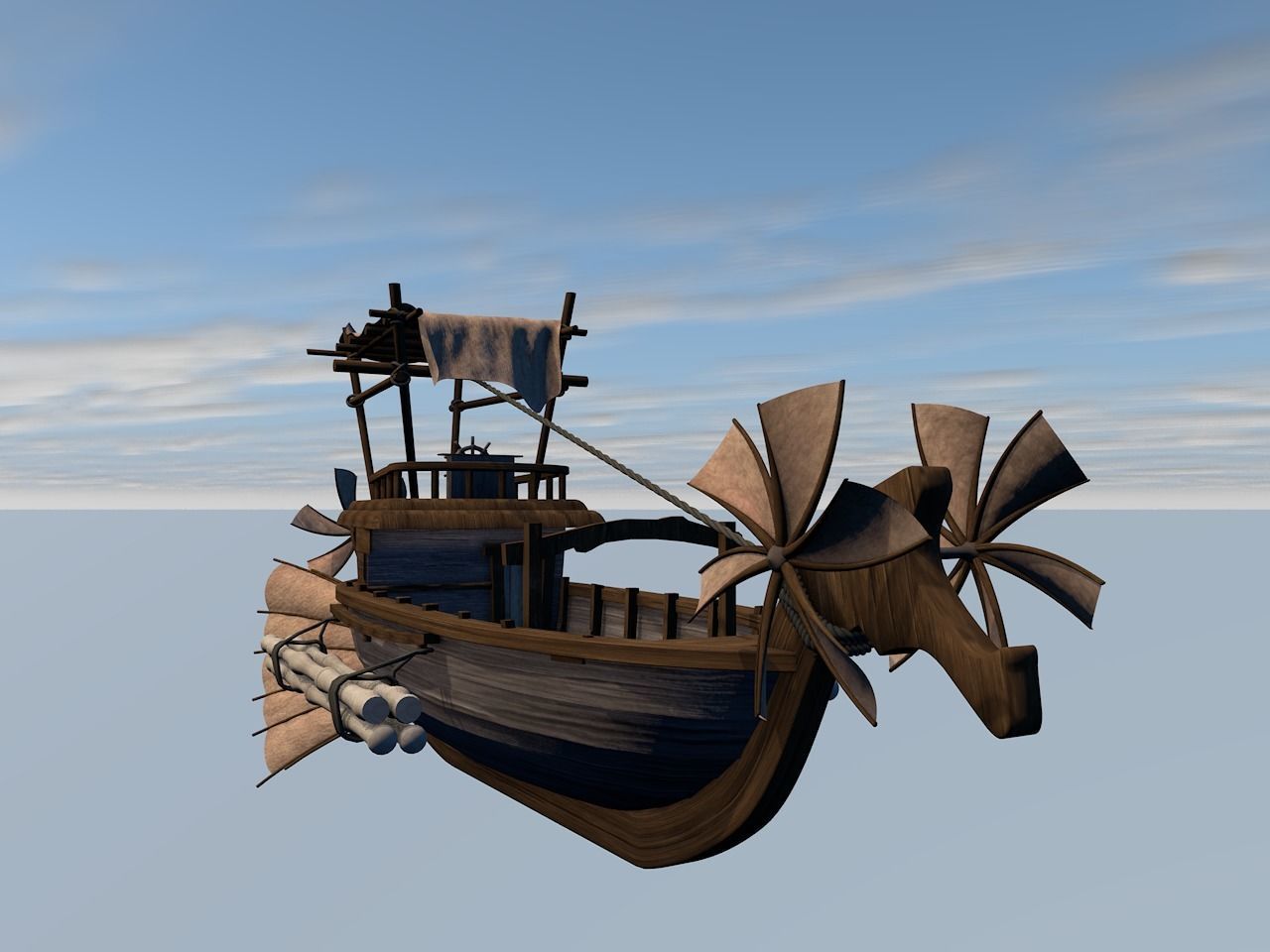 Fantasy flying ship 3D model_1