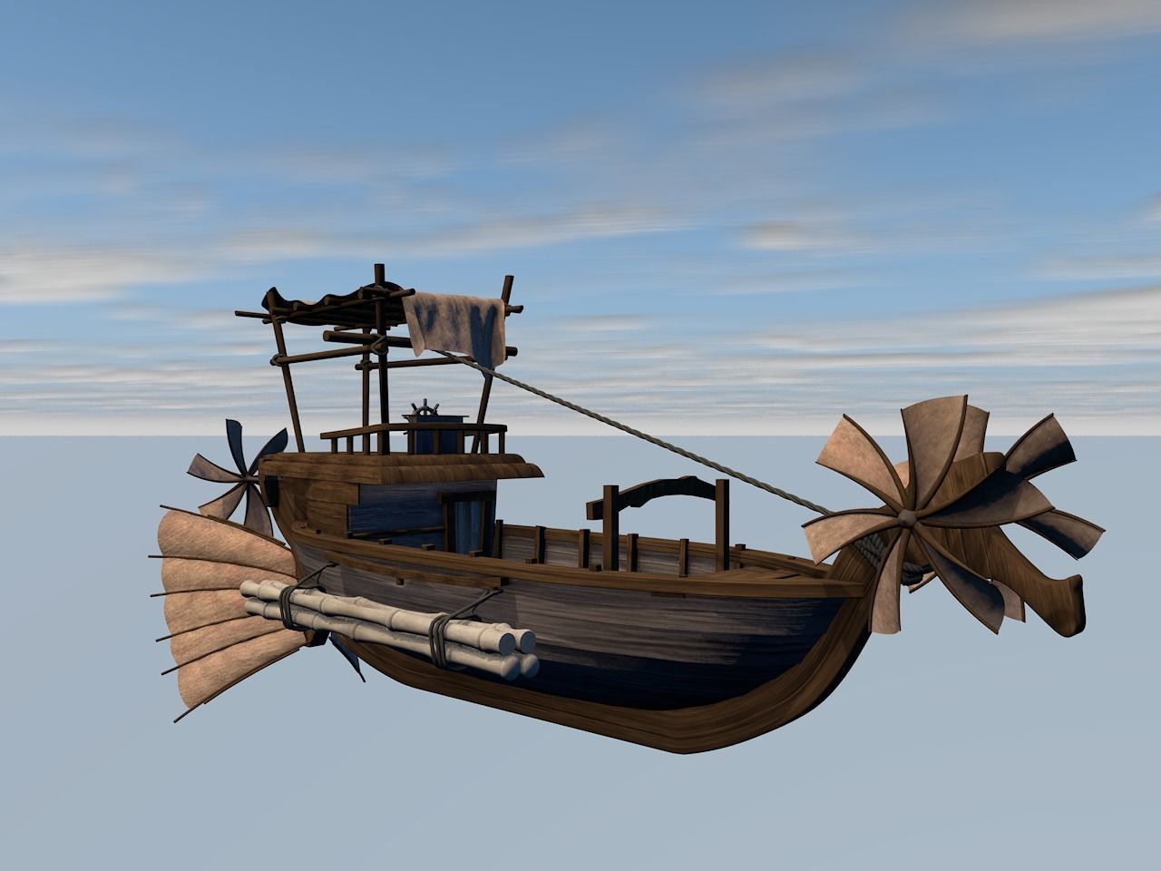 Fantasy flying ship 3D model_2