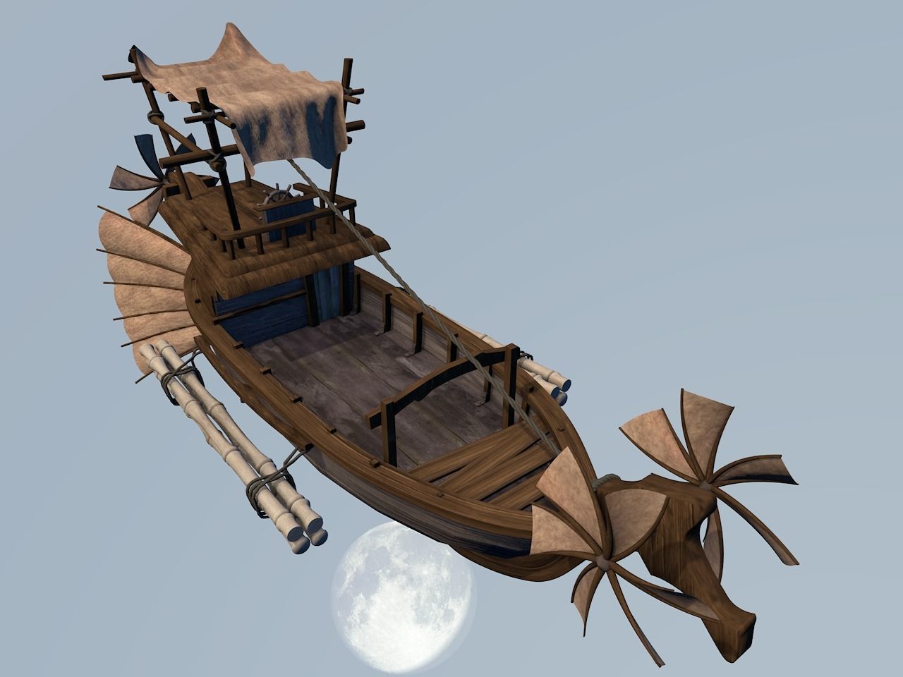 Fantasy flying ship 3D model_5