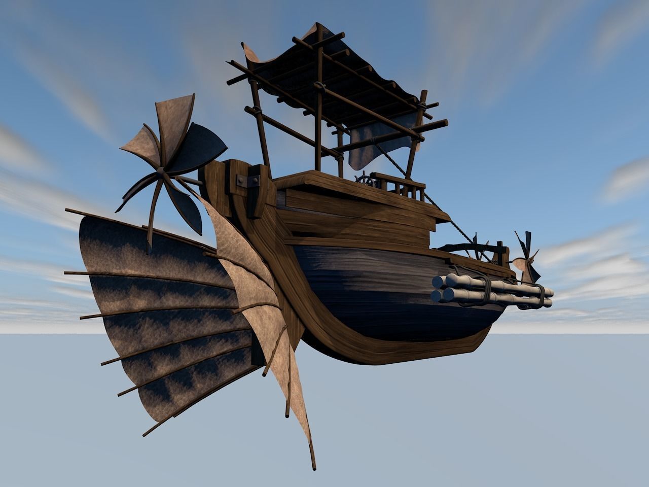 Fantasy flying ship 3D model_4