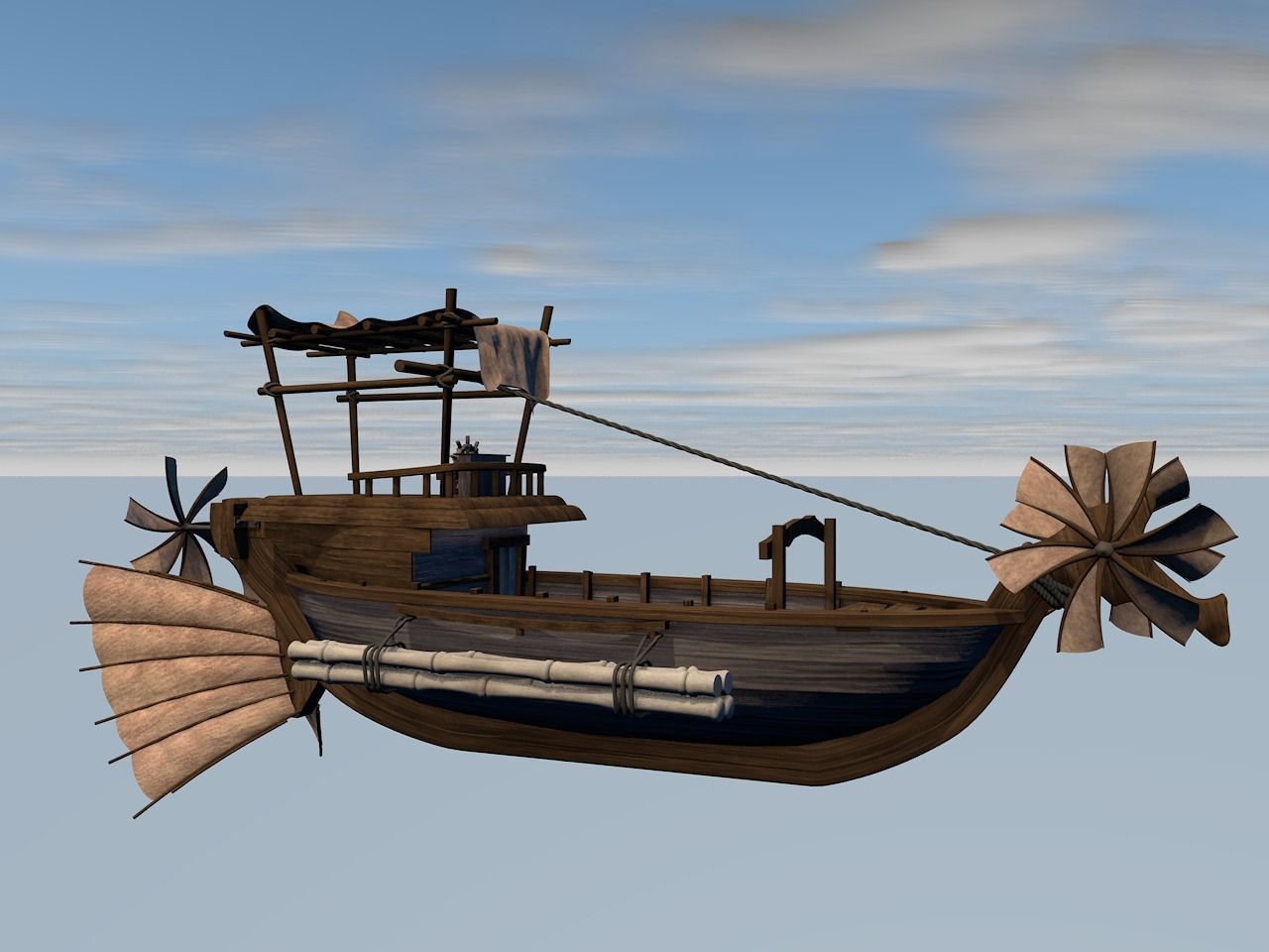 Fantasy flying ship 3D model_3