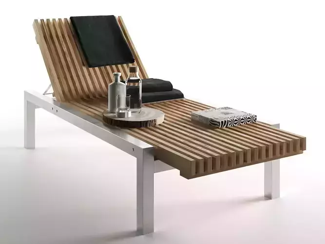 Wooden Lounger with Towels and Bottles