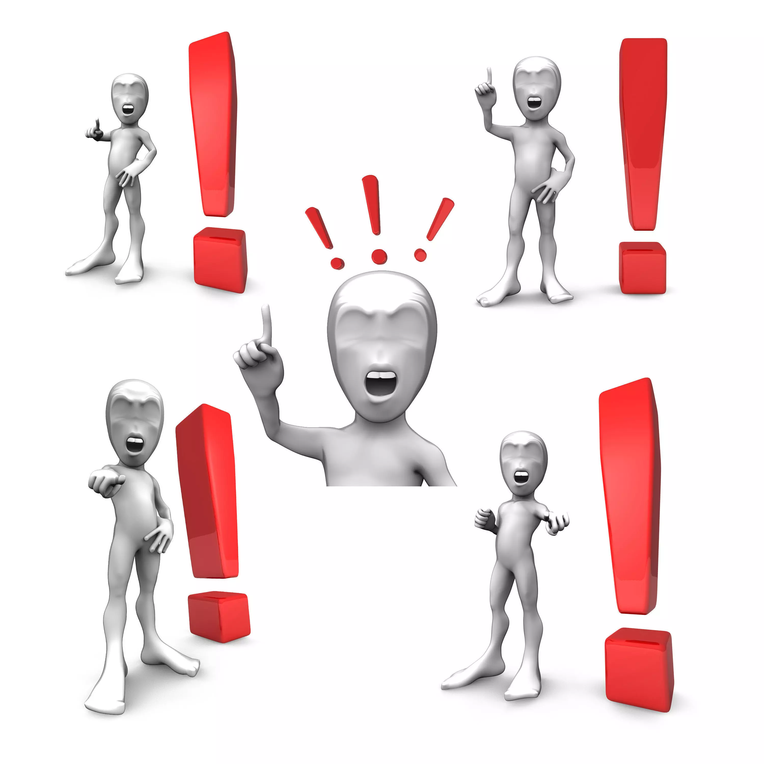 Abstract character with exclamation mark Set Low-poly 3D model_0