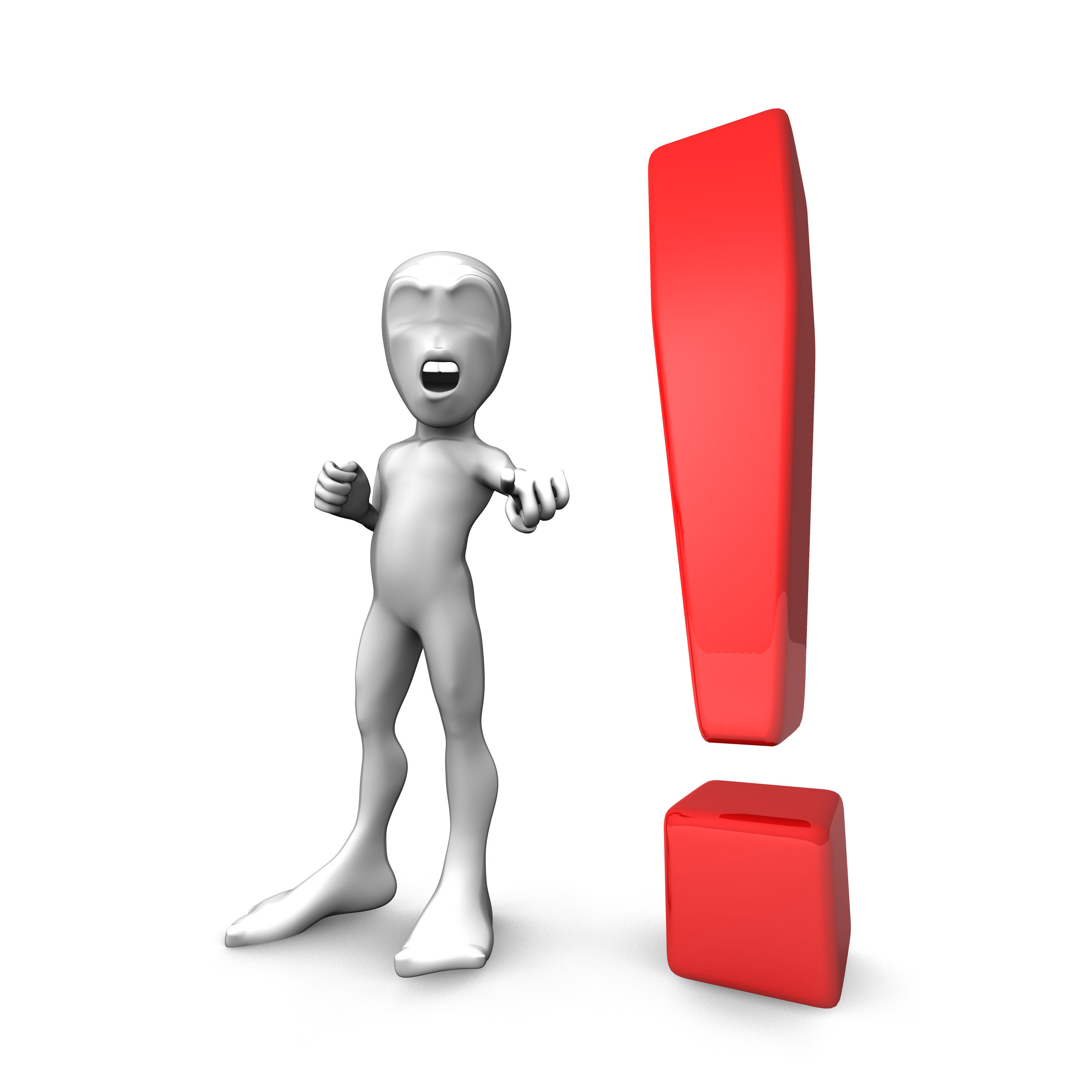 Abstract character with exclamation mark Set Low-poly 3D model_4