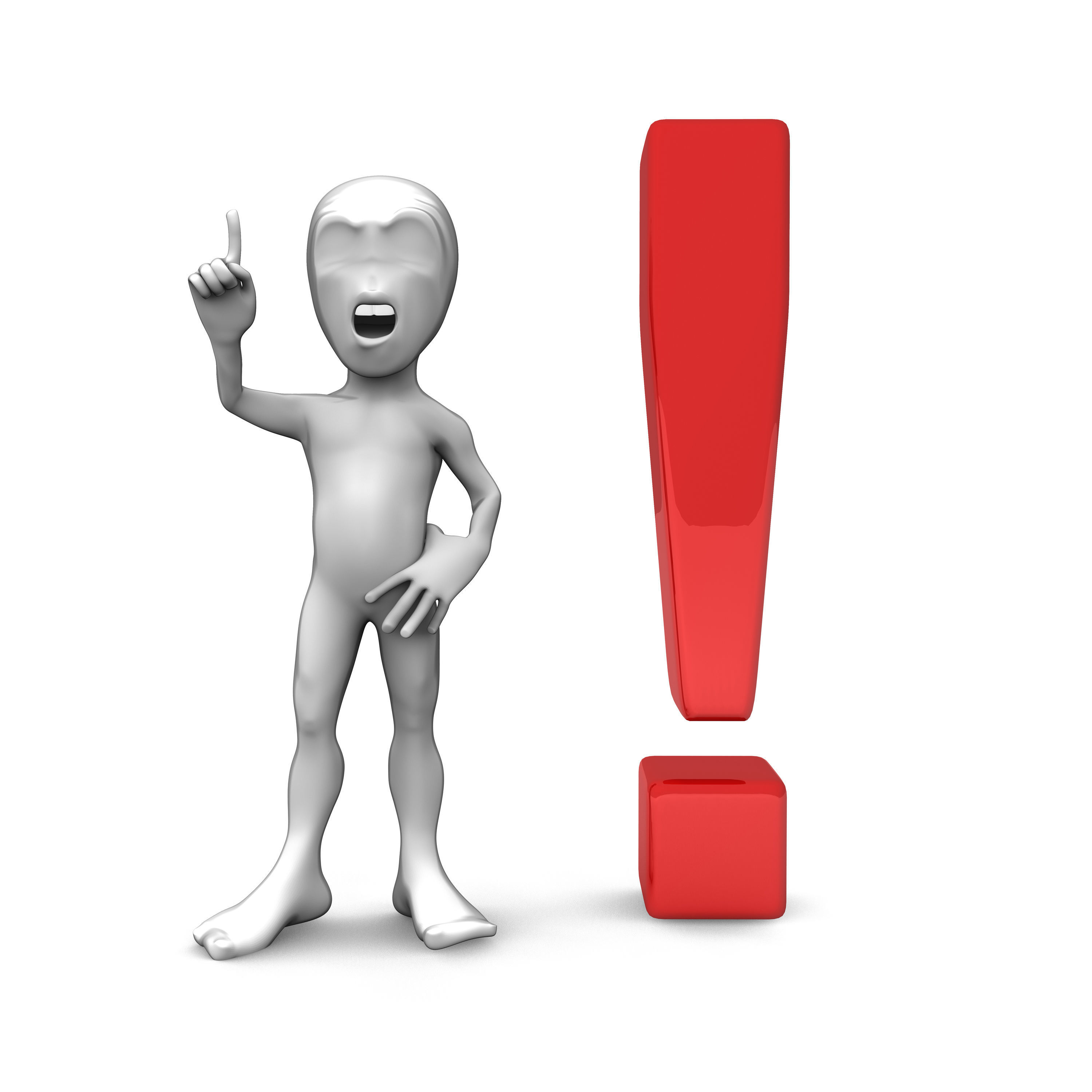 Abstract character with exclamation mark Set Low-poly 3D model_2