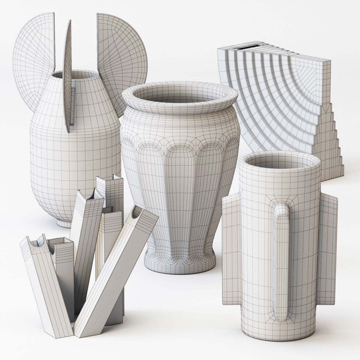 Vases set orange vase - art deco 3D model_6