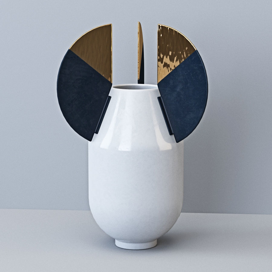 Vases set orange vase - art deco 3D model_2