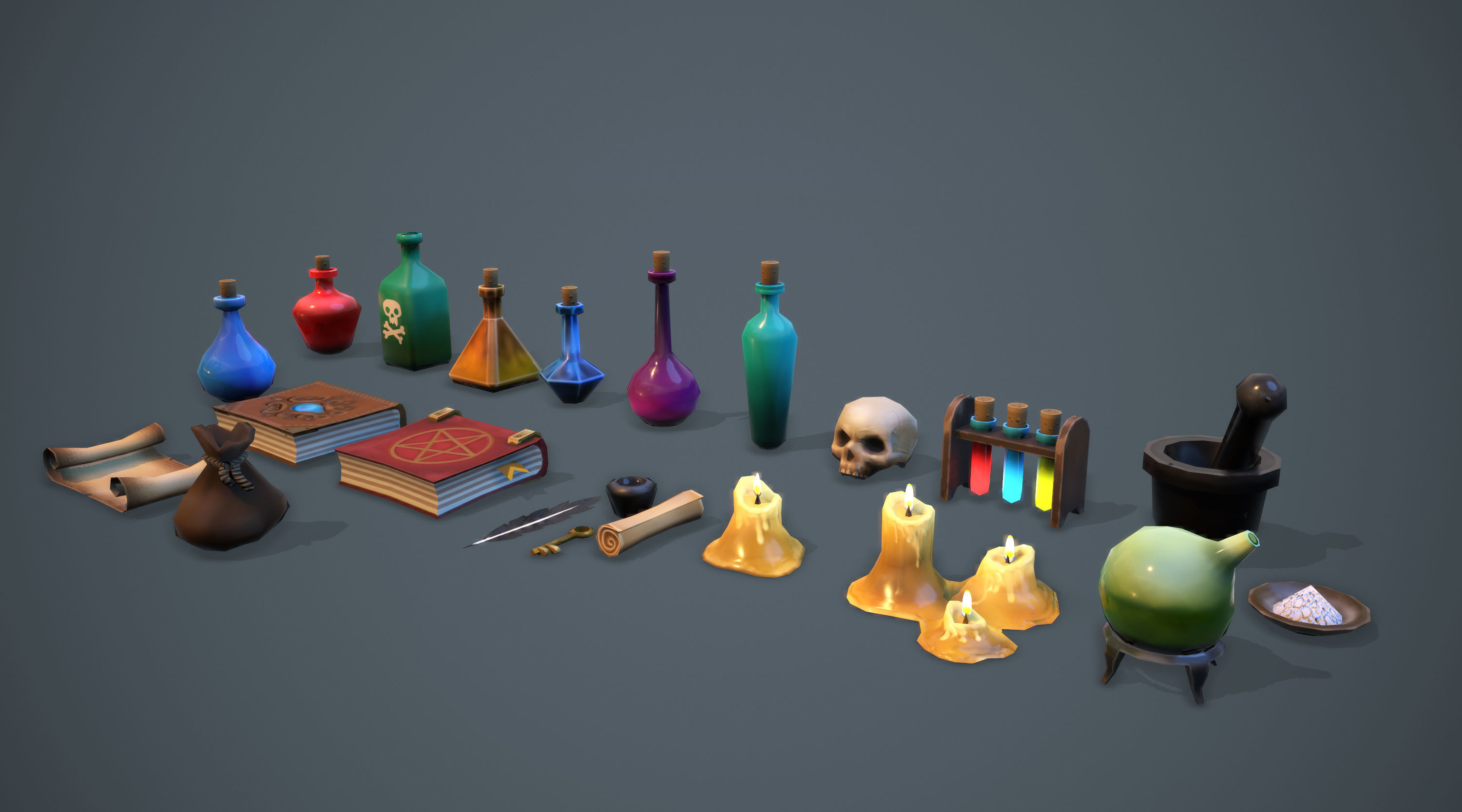 Alchemist set - game ready props Low-poly 3D model_2