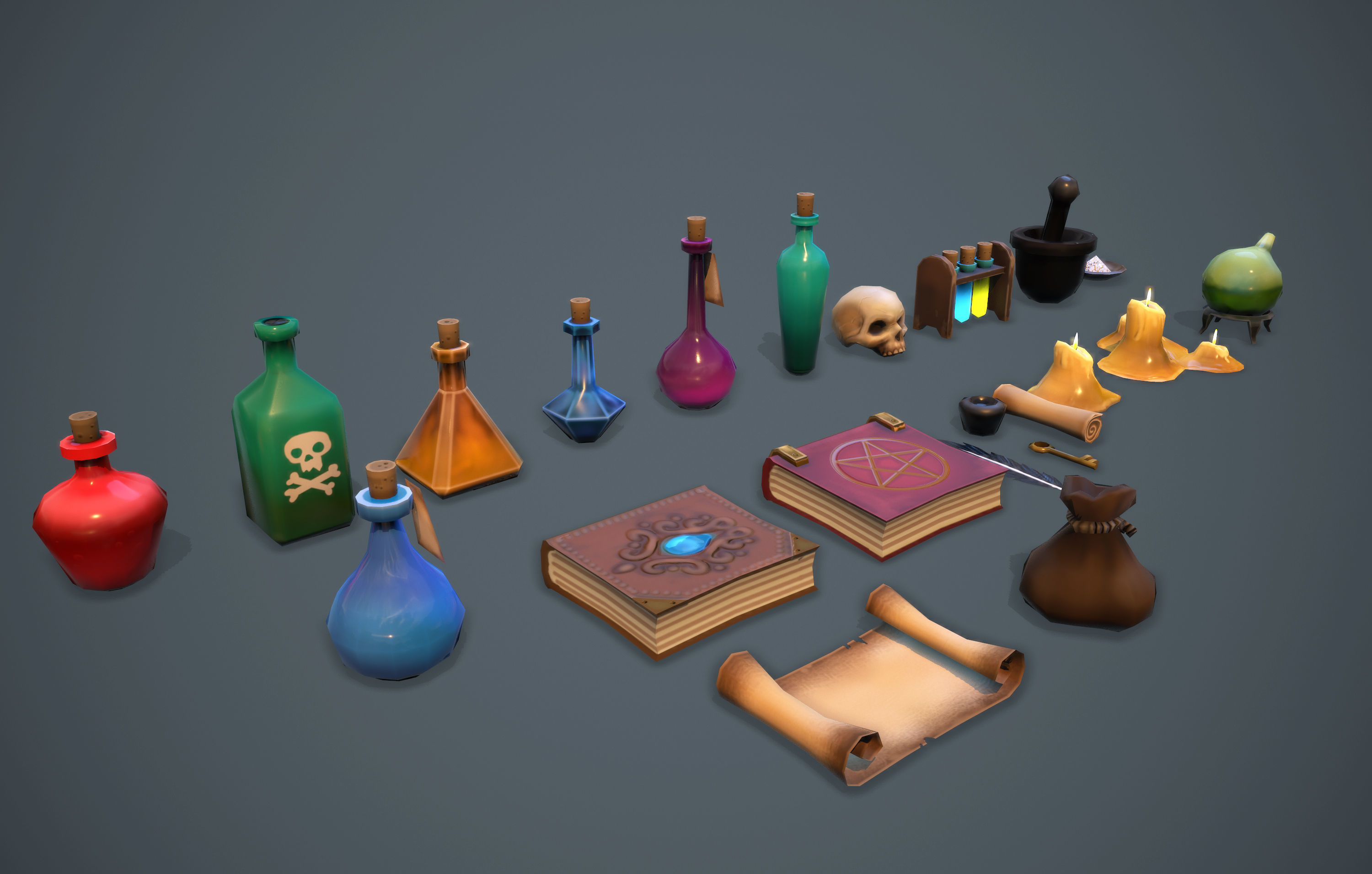 Alchemist set - game ready props Low-poly 3D model_4