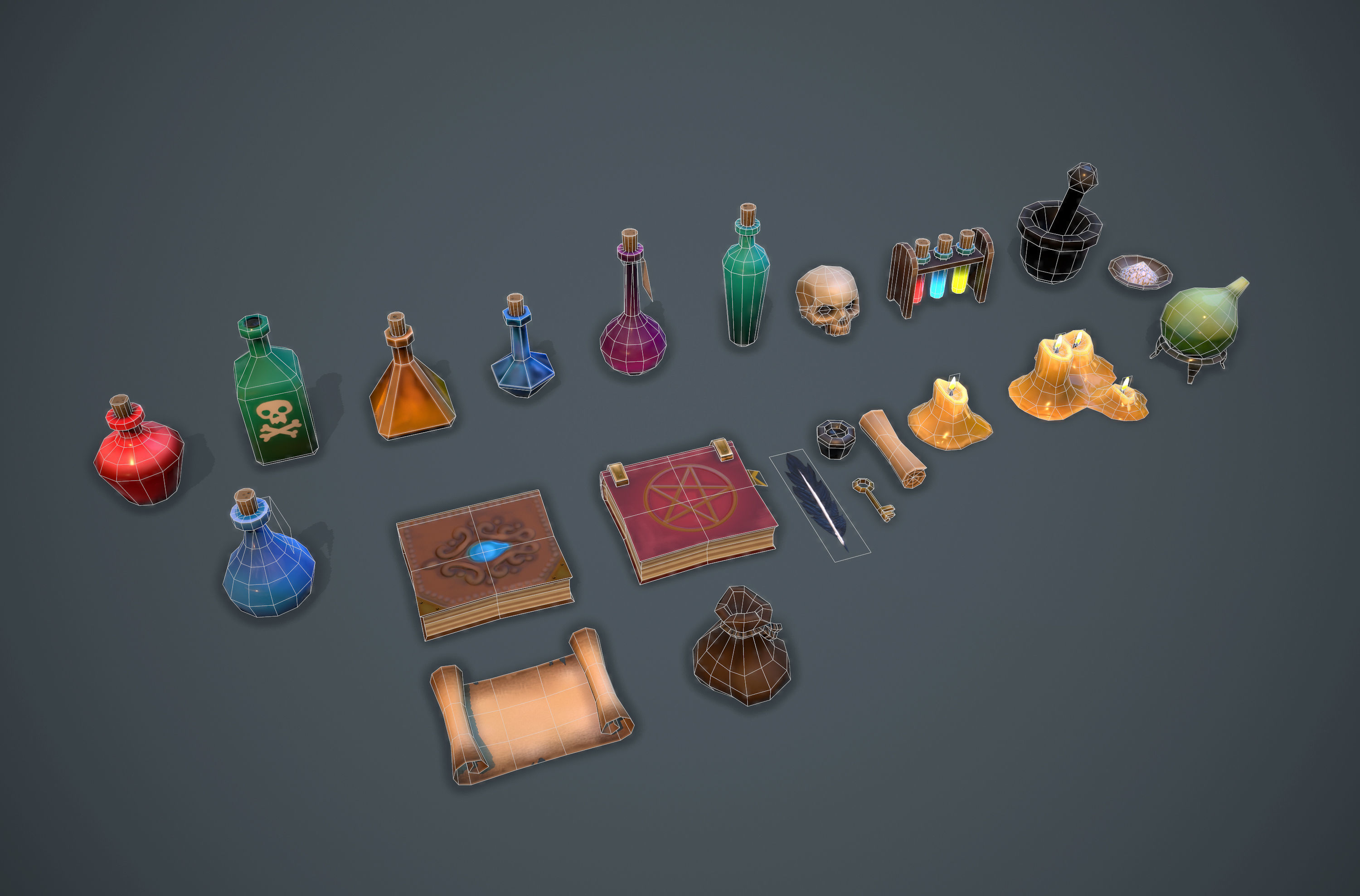 Alchemist set - game ready props Low-poly 3D model_1