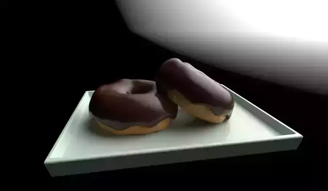 Donut two chocolate donuts on plate 3D model