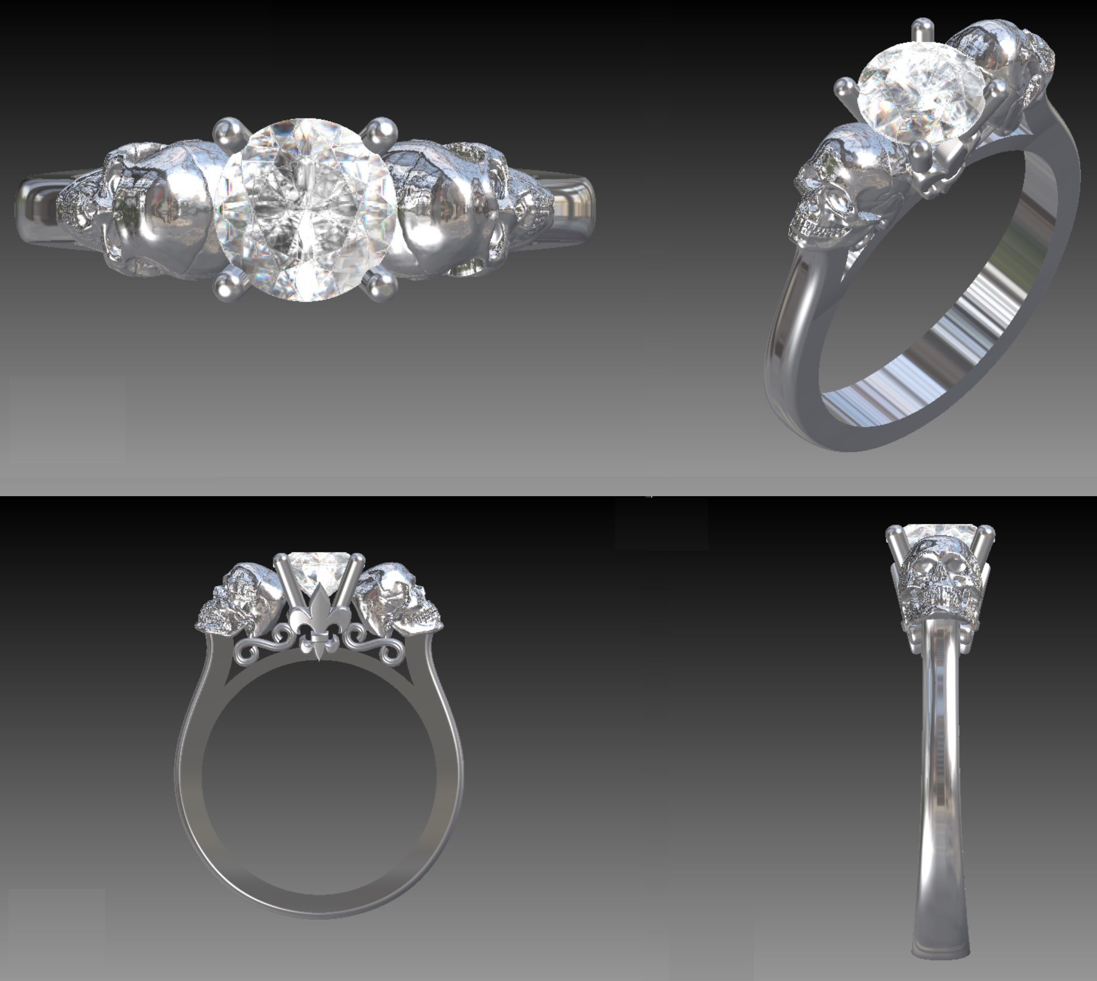 Skull Engagement Ring 3D print model_1
