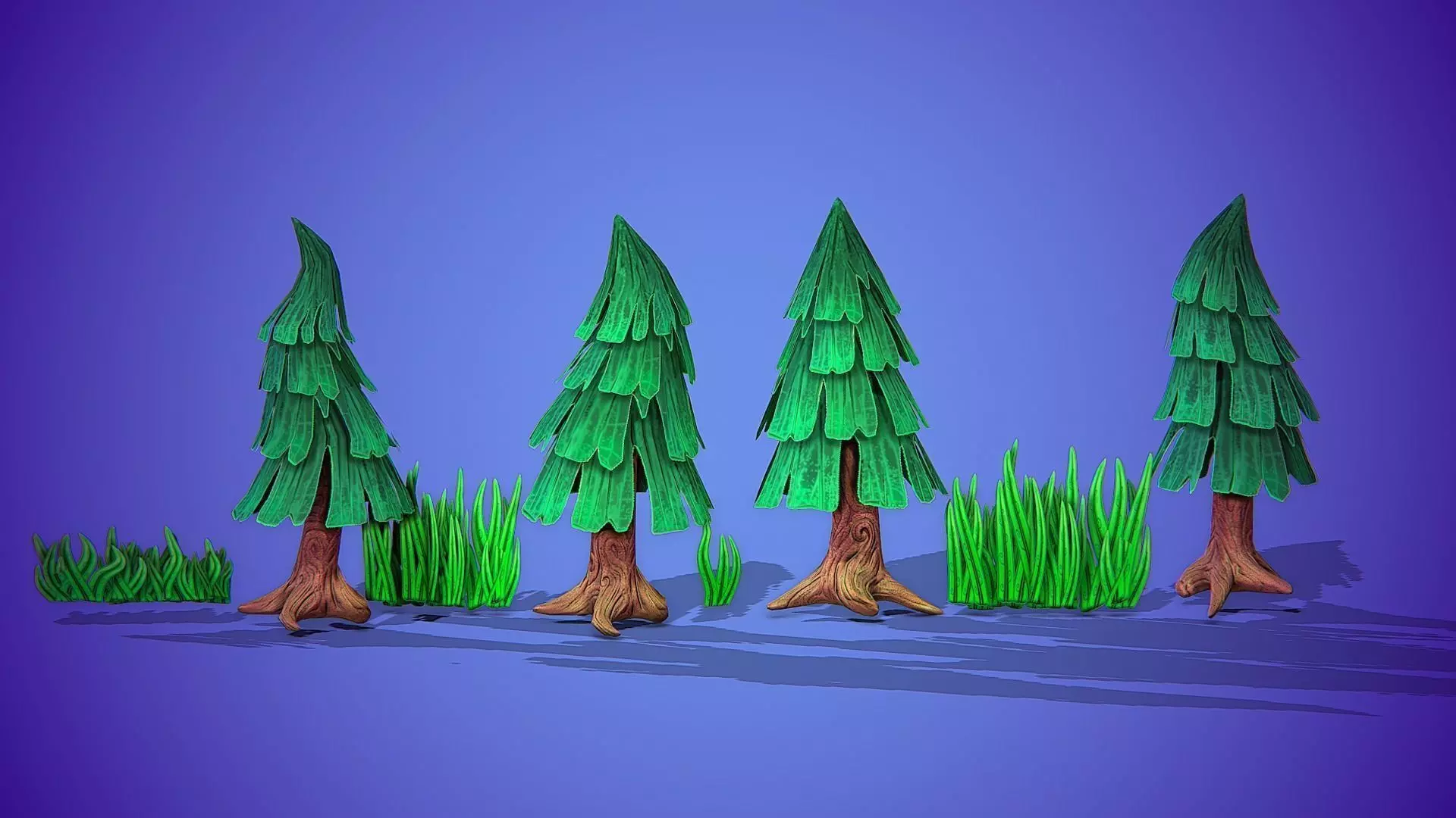 Stylized trees and grass  pack Low-poly 3D model_0