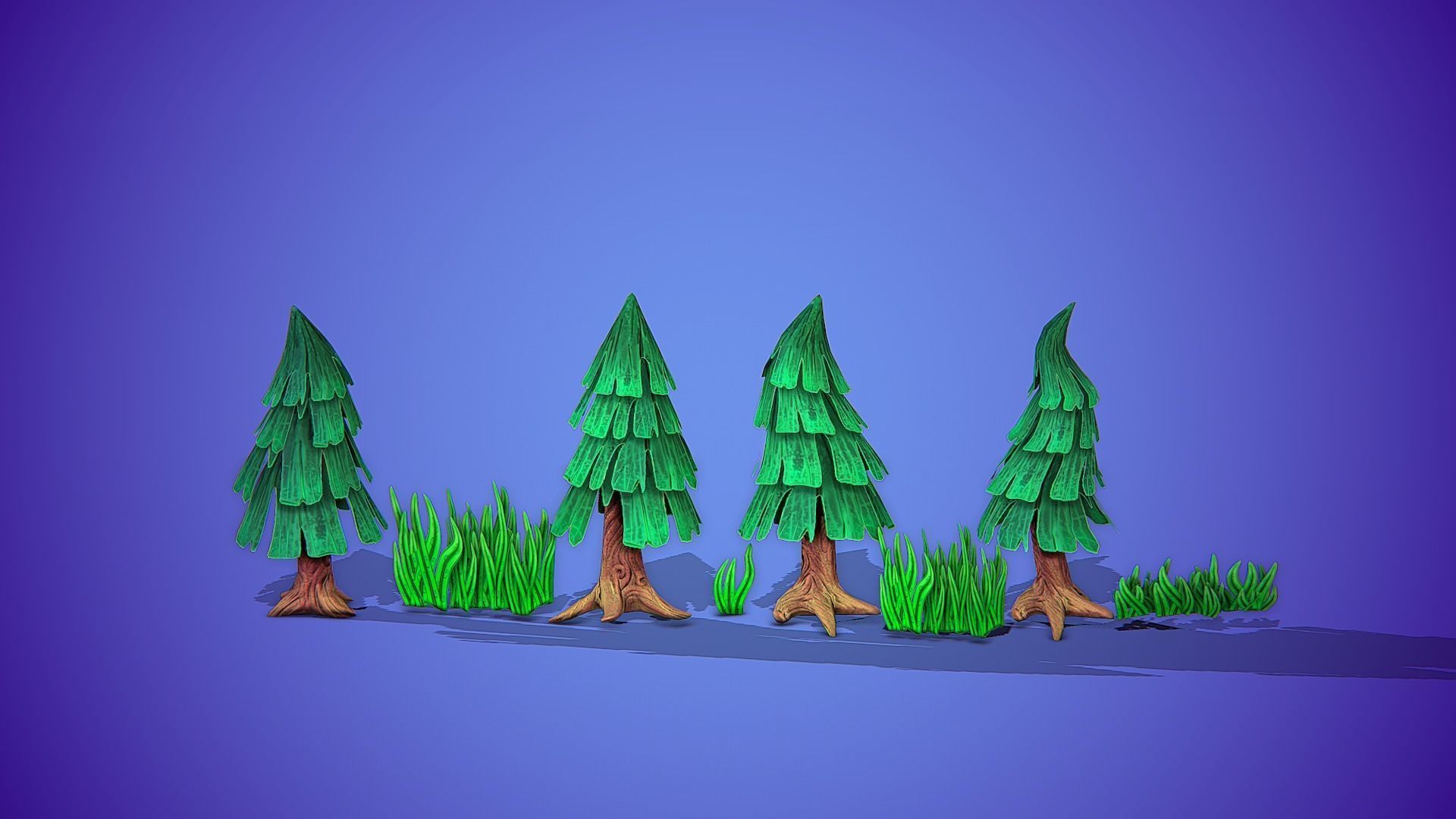 Stylized trees and grass  pack Low-poly 3D model_1