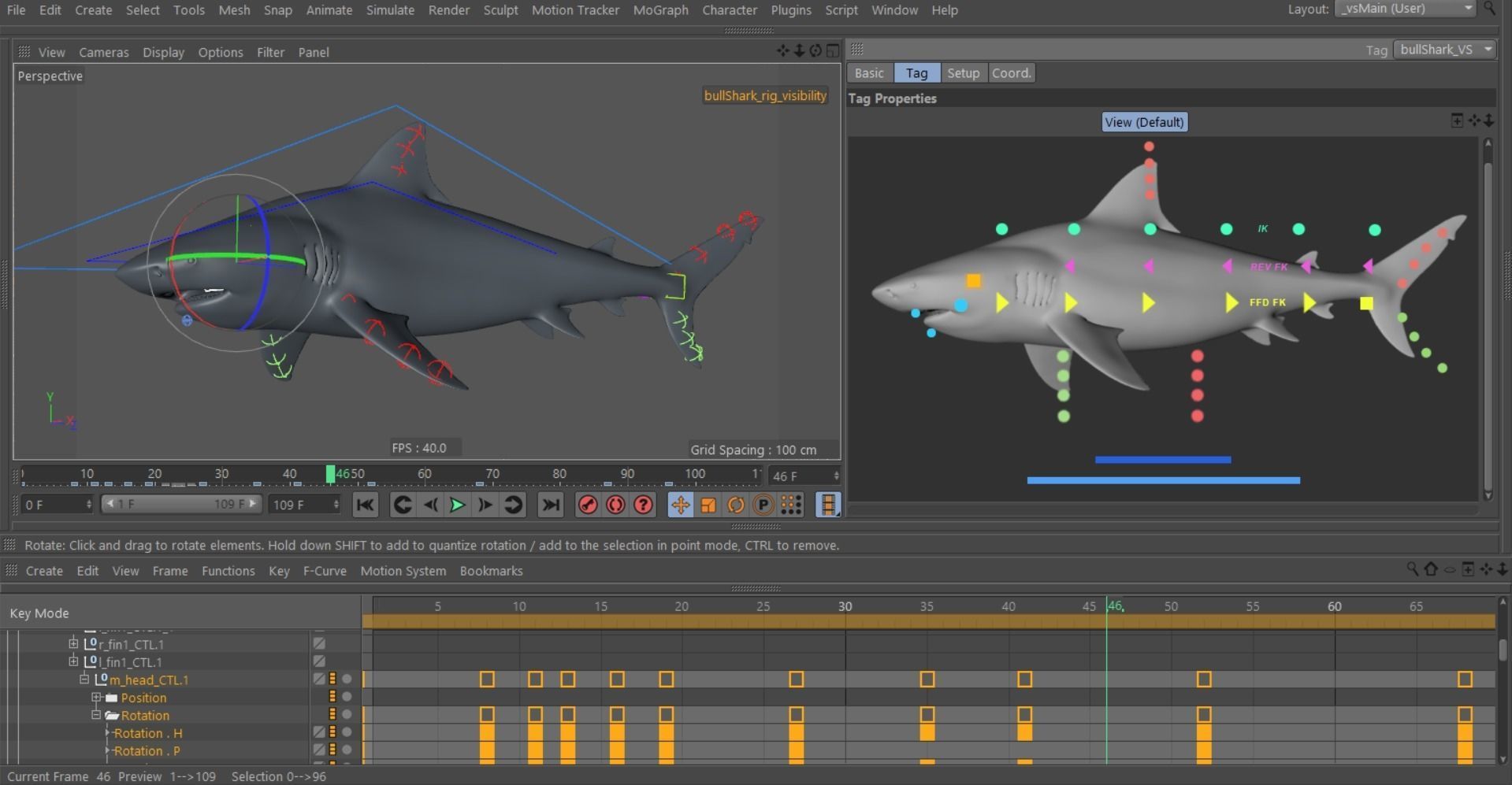 Bull shark rigged and animated for Cinema 4d  Low-poly 3D model_13