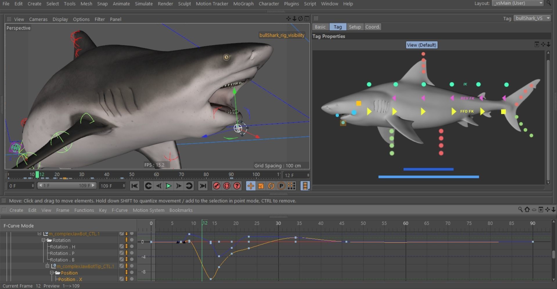 Bull shark rigged and animated for Cinema 4d  Low-poly 3D model_14