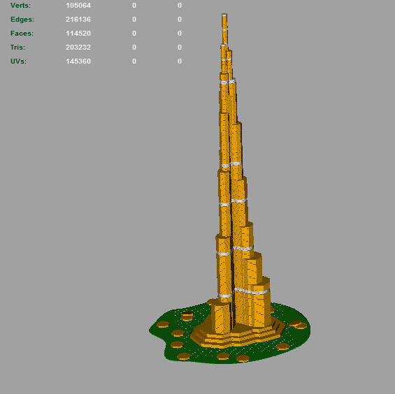 Burj Khalifa building consisting from golden coins 3D model_6