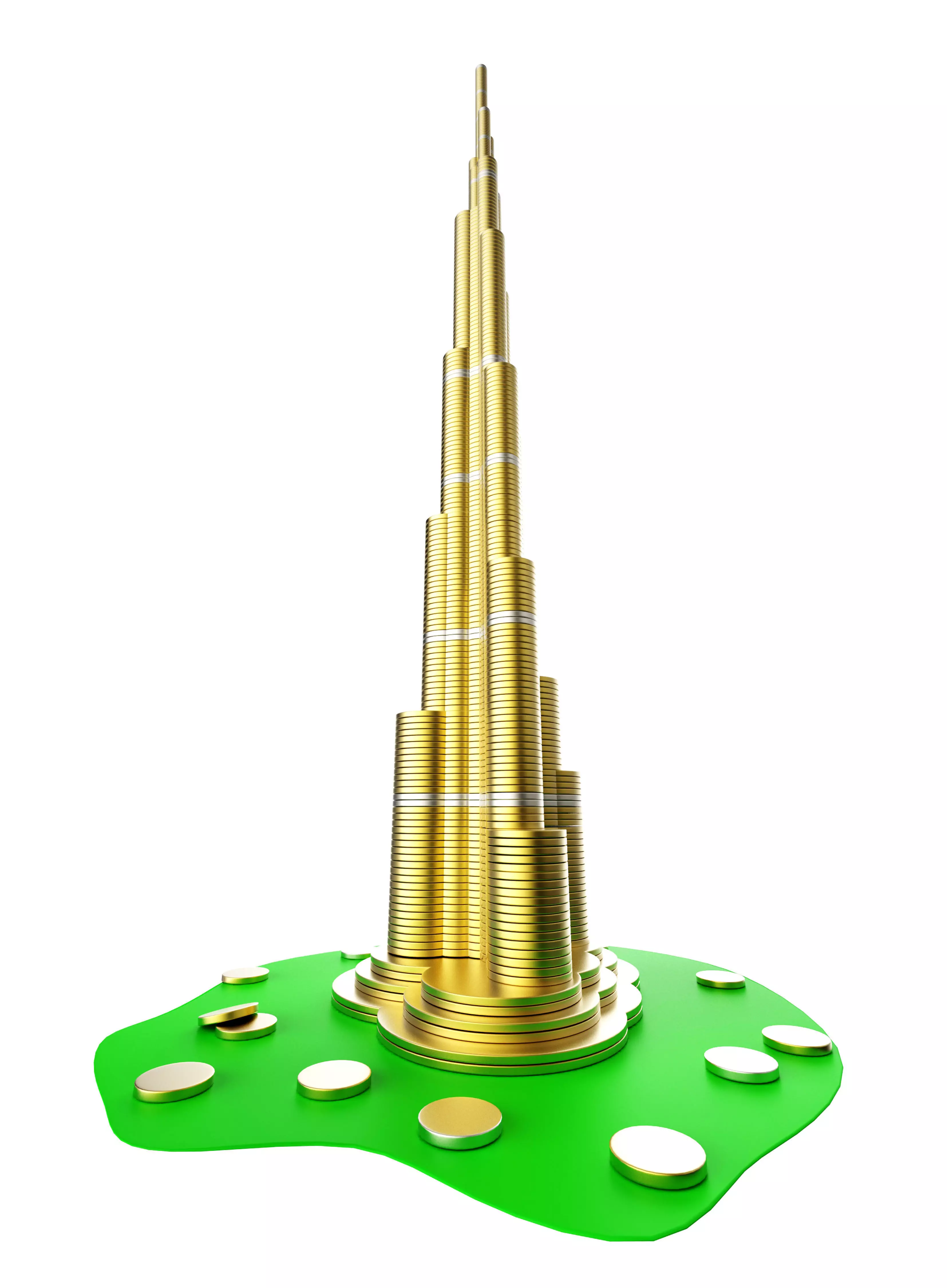 Burj Khalifa building consisting from golden coins 3D model_0