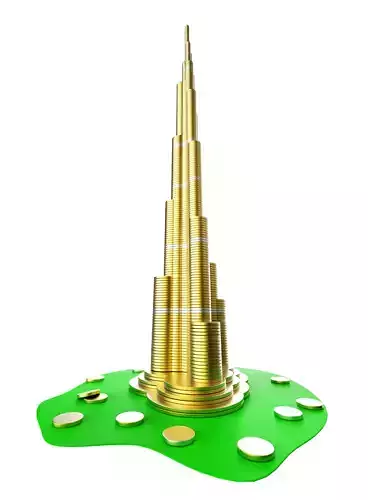 Burj Khalifa building consisting from golden coins 3D model
