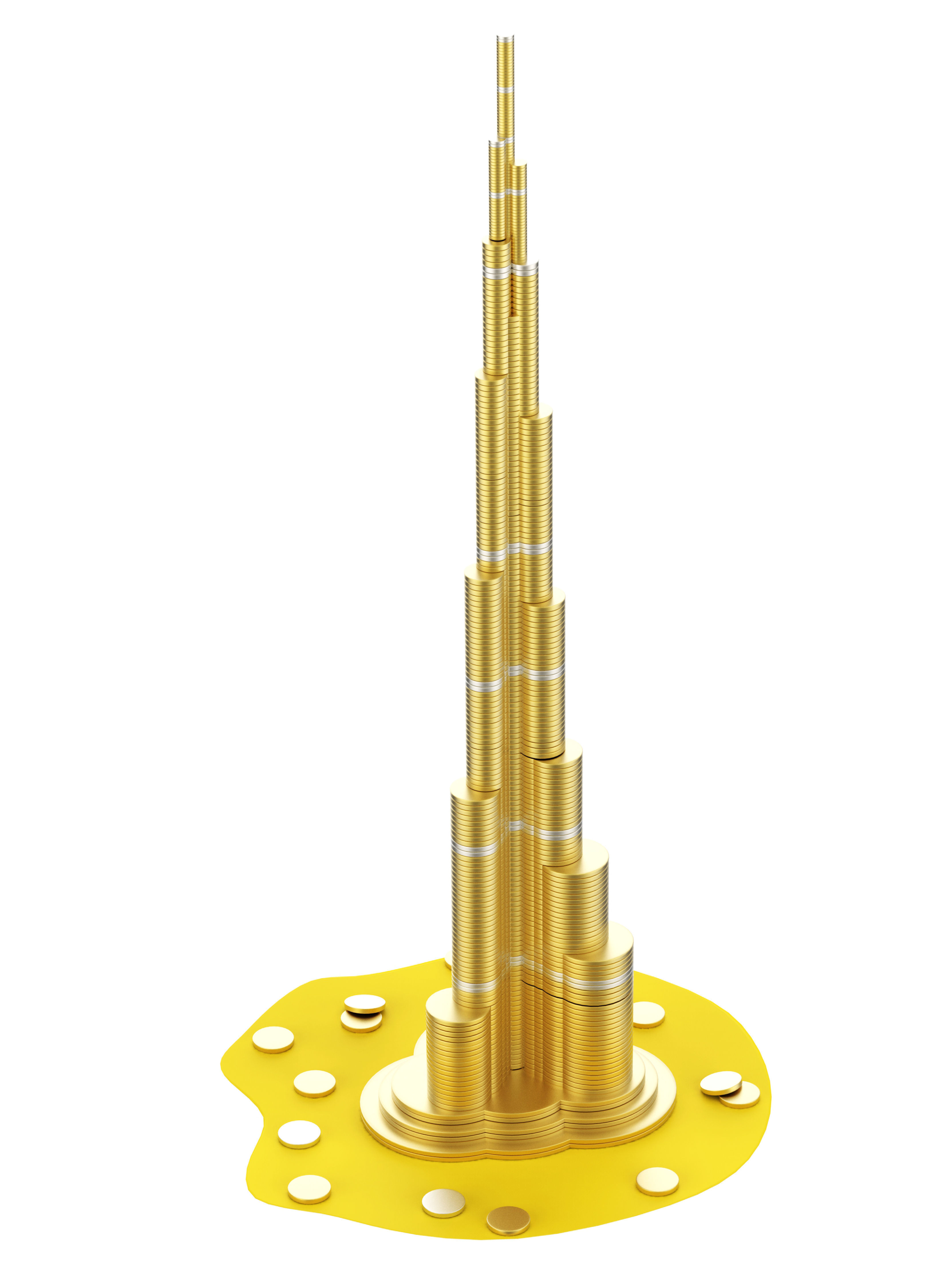 Burj Khalifa building consisting from golden coins 3D model_3