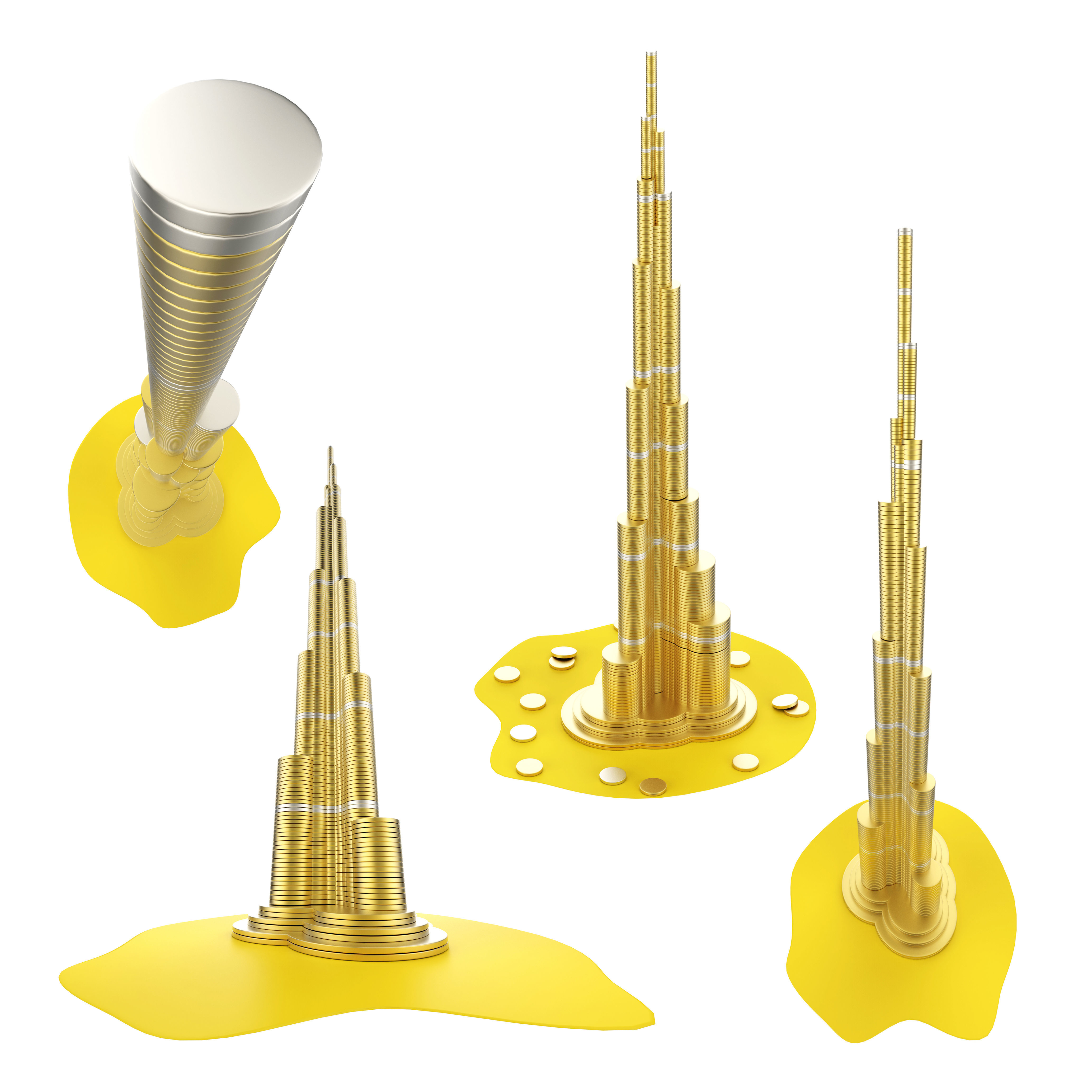Burj Khalifa building consisting from golden coins 3D model_5