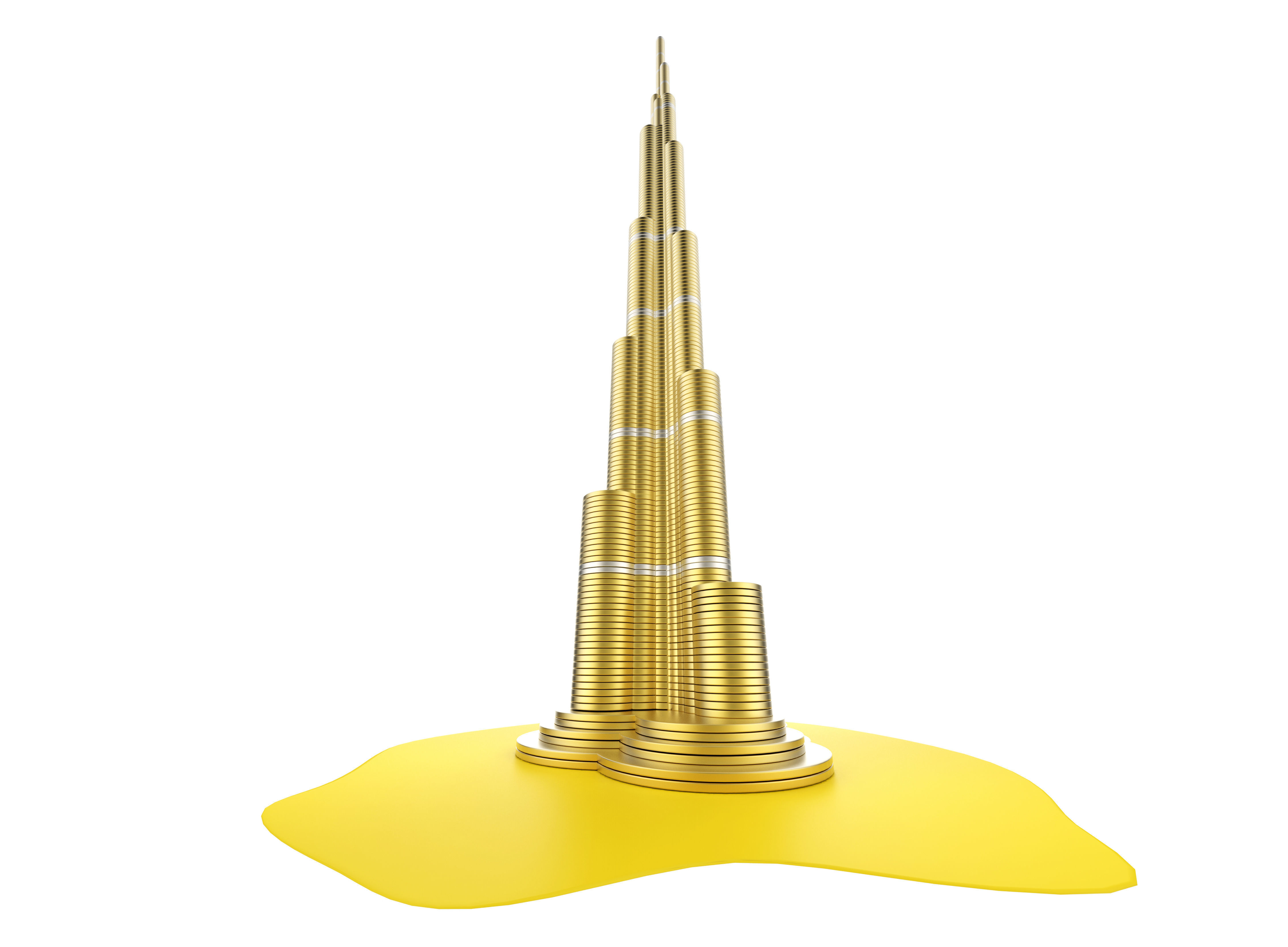 Burj Khalifa building consisting from golden coins 3D model_1