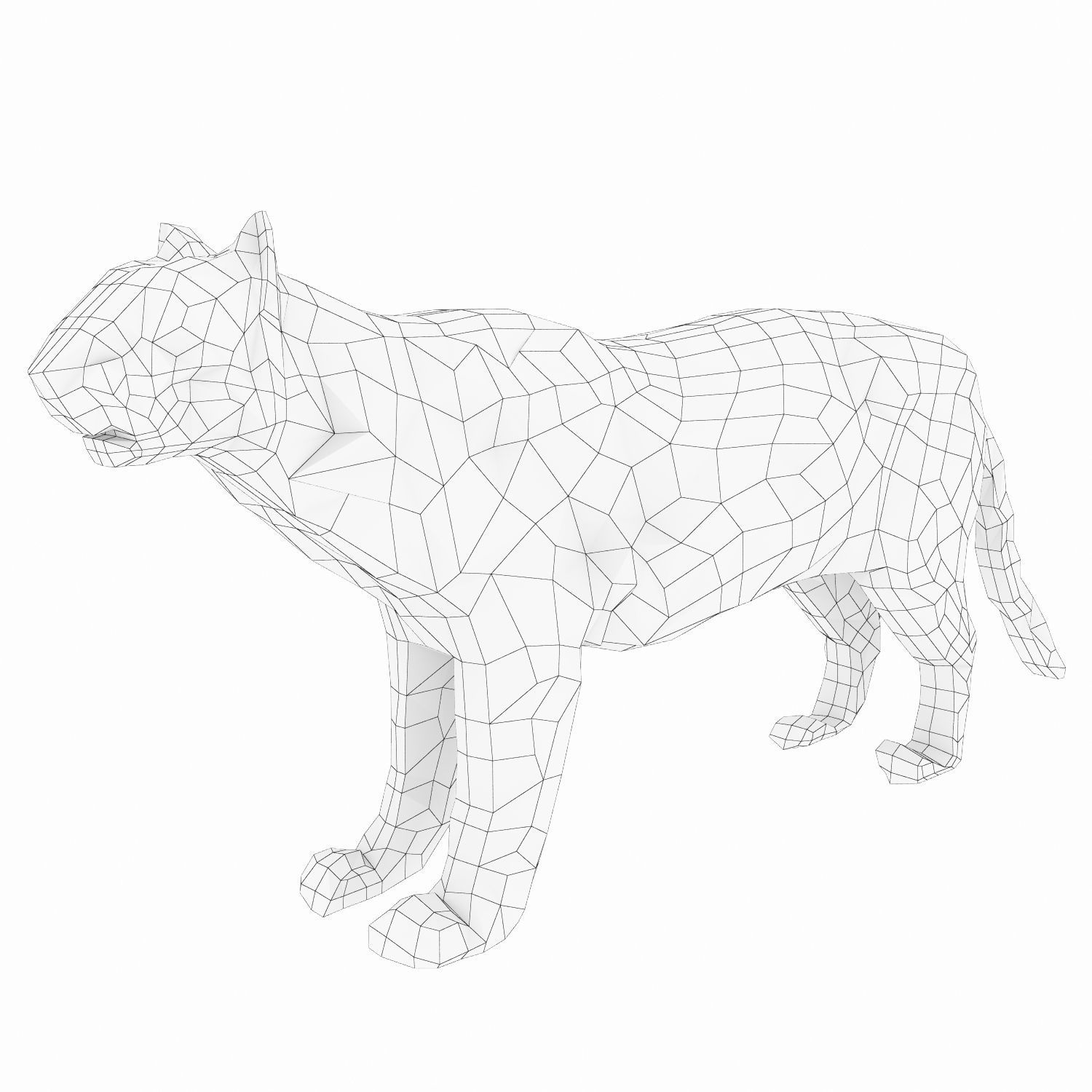 Abstract Poly-style Black Stone Tiger Figure Low-poly 3D model_4