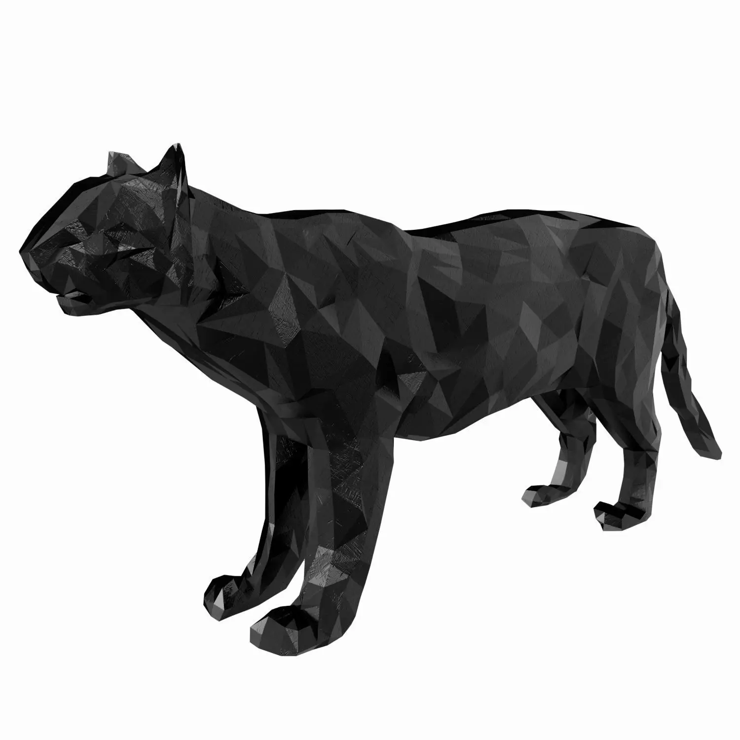 Abstract Poly-style Black Stone Tiger Figure Low-poly 3D model_0