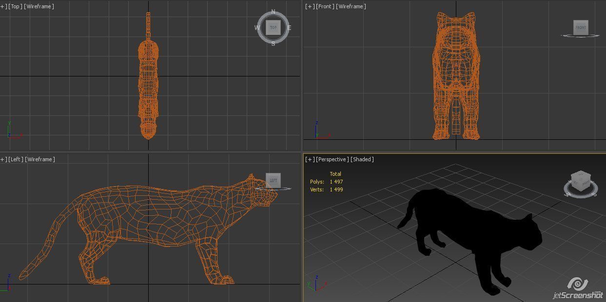 Abstract Poly-style Black Stone Tiger Figure Low-poly 3D model_6