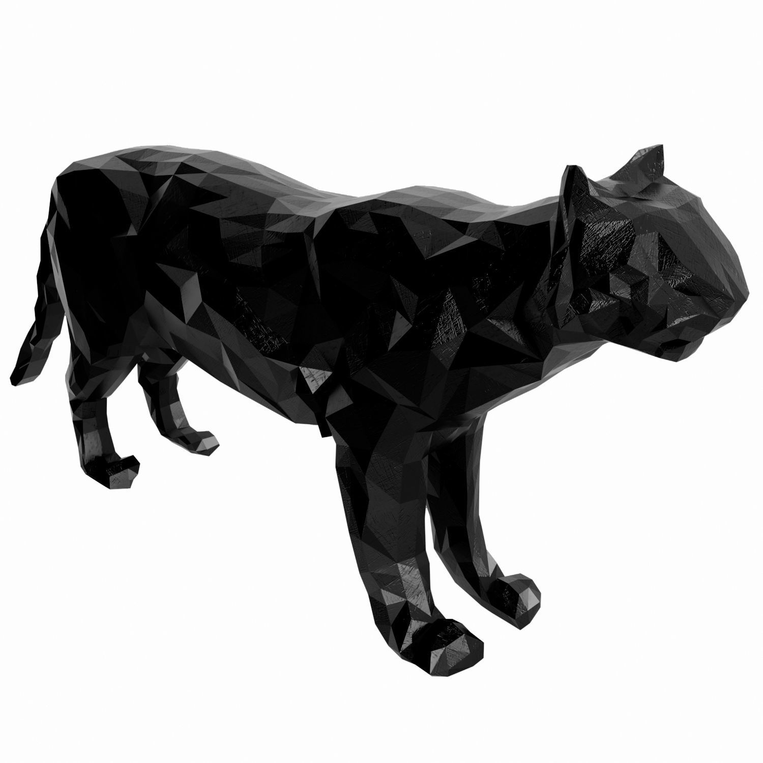 Abstract Poly-style Black Stone Tiger Figure Low-poly 3D model_1